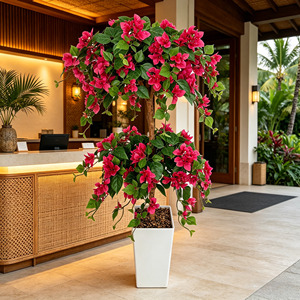 Plantes artificielles de bougainvilliers de luxe pour l'intérieur et l'extérieur, avec matériau PE, <span class=keywords><strong>pot</strong></span> <span class=keywords><strong>blanc</strong></span> pour la décoration de la maison - Product Image 1