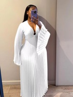 Robes tendance pour femmes grandes tailles, décontractées, élégantes, couleur unie, manches longues, col en V, coupe trapèze, robes plissées d'été pour femmes