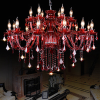 Lustre en cristal rouge européen, luminaire suspendu en verre rouge de luxe pour salle de mariage, villa, salon, restaurant