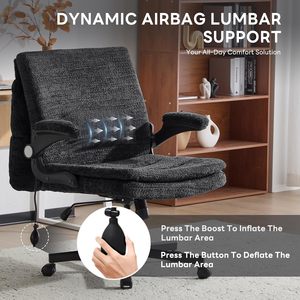 Criss Cross Legged Office <b>Chair</b> with Flip-Up <b>Back</b>&Dynamic Airbag Lumbar <b>Support</b>, Wide Seat Desk <b>Chair</b>, Flip-Up Arms with Wheels - Product Image 4