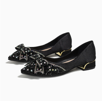 Nouvelles Chaussures à Talons en Strass Printemps-Automne, Bout Pointu, Papillon en Cristal, pour Mariage, Demoiselle d'honneur, Grande Taille, Mocassins pour Femmes