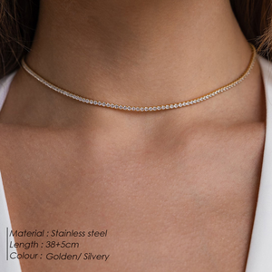 Collier réglable de 38 cm en acier inoxydable plaqué or PVD, étanche, avec pierre de naissance et zircon 3A+, style chaîne tennis - Product Image 6