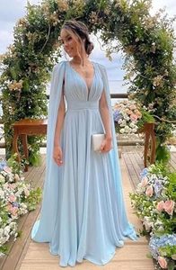 <span class=keywords><strong>Vestido</strong></span> de Dama de Honor de Gasa de Varias Piezas <span class=keywords><strong>con</strong></span> Mangas Tipo <span class=keywords><strong>Capa</strong></span>, <span class=keywords><strong>Vestido</strong></span> Formal para Invitadas de Boda, <span class=keywords><strong>Vestido</strong></span> <span class=keywords><strong>Largo</strong></span> Plisado para Mujer - Product Image 6
