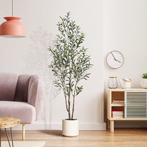 Albero di <span class=keywords><strong>Ulivo</strong></span> Artificiale con Vaso <span class=keywords><strong>Bianco</strong></span> Spazioso - Pianta di <span class=keywords><strong>Ulivo</strong></span> Alta a Tronco Multiplo con 5/7/9 Rami Realistici, 450/630/810 Foglie - Product Image 1