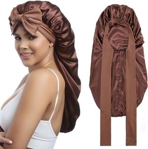 Bonnet en Soie Extra Large avec Long Ruban à Nouer, Bonnet de Nuit Ajustable en Satin pour Tresses, Soin des Cheveux, Vente en Gros Personnalisée - Product Image 4