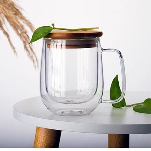 Nouvelle tasse à café et à thé en verre à double paroi 2026 avec couvercle en bambou, résistante à la chaleur, transparente, pour le bureau et la maison - Product Image 1