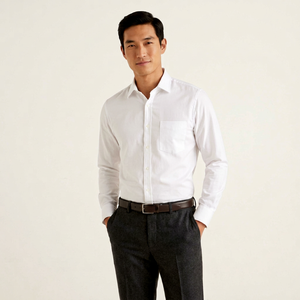 เสื้อเชิ้ตแขนยาวสีขาวยูนิเซ็กส์เรดสตาร์พร้อมกระเป๋าหน้าอกและเข็มขัดสีน้ำตาล - Product Image 1
