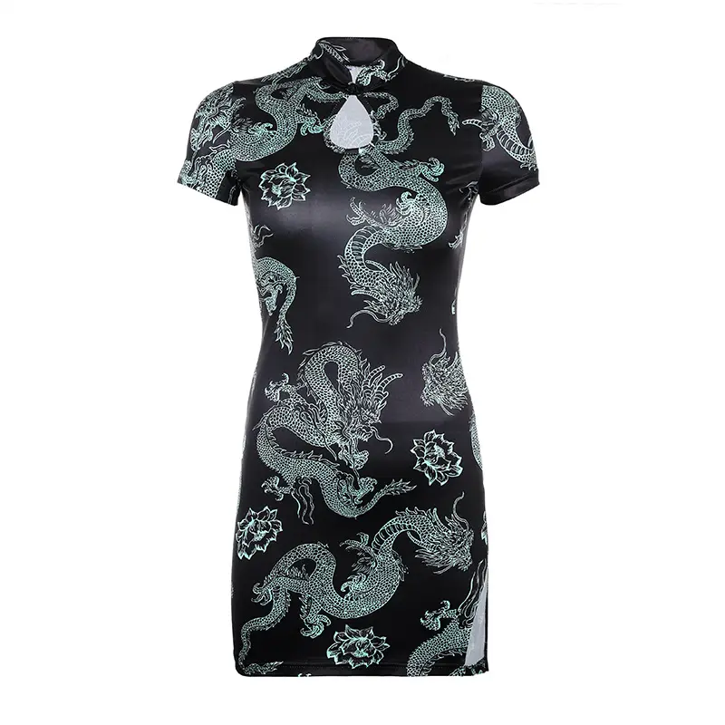 Retro Chinese wind improved cheongsam dress female summer new thin package hip sexy open short traditional dress
