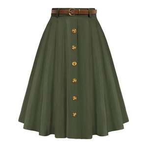 Jupe longue plissée taille haute personnalisée pour femme, couleur unie, design tendance, style décontracté avec ceinture décorative - Product Image 1