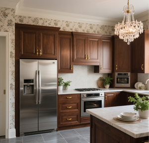 Solid Wood Kitchen Cabinet Rich Brown Gold Accents Custom-Built Classic American Style Modern Features Including Faucet Hinge - Product Image 3