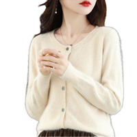Damen Nerz Fleece Pullover Herbst Winter Strickjacke Jacke Knopf Dekoration Neue lose Schnalle Voll farbige Wolle Strick Base Shirt
