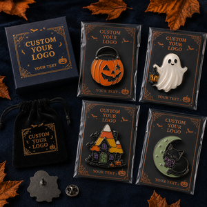 Set de pines de esmalte duro personalizados de Halloween: Calabaza, Fantasma, Gato Negro, Casa Encantada. Pines de solapa de metal OEM para regalo. - Product Image 2