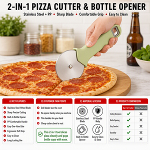 Utensilio de Cocina de Alta Calidad, Cortador de <span class=keywords><strong>Pizza</strong></span> 2 en 1 de Acero Inoxidable con Abrebotellas, Cuchillo para <span class=keywords><strong>Pizza</strong></span> con Mango Antideslizante - Product Image 3