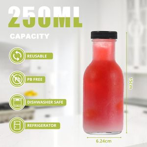 Bouteilles de jus en verre réutilisables 250 ml 500 ml bouteilles de boisson en verre transparent pour boissons faites maison pique-niques école de voyage - Product Image 2