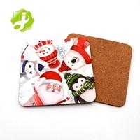 Ensemble de 4 dessous-de-verre (4 x 4) carrés avec support en liège, motif de Noël, finition laquée durable, résistants à la chaleur et aux taches