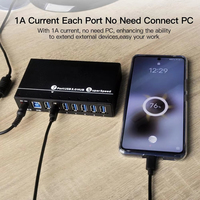 A-103 Din Mount UK Plug Full Metal Usb Hub 3.0 10 Port 5Gbps Kecepatan Tinggi 60W Catu Daya untuk Ponsel