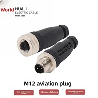 Prise d'alimentation M12 plaquée or 10A 220V avec capteur, 4, 5, 8 ou 12 broches, femelle/mâle, coudée/droite, à bornes à vis