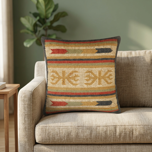 Square Woven Cotton Pillow With Striped Embroidery Pattern For Indoor Outdoor Use All Season Decorative <b>Cushion</b> - Product Image 3