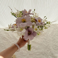 Bunga Lily Buatan Tangan Korea, Realistis, Lembut, Ringan, Warna Putih Ungu untuk Fotografi Pernikahan, Ukuran Kecil, Gaya INS untuk Pengantin
