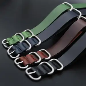 Custom 5 Rings Green Matte Leather Watch Strap In 16/18/20/22mm With Brushed Heavy Duty 304L SS Buckle/Keeper