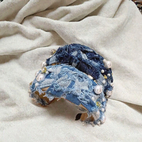 Serre-tête large en jean torsadé avec perles, accessoire de mode pour femme, idéal pour le quotidien, les fêtes et les mariages