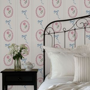 Papel Tapiz Autoadhesivo Impermeable con Diseño Floral Moderno y Lazo Rosa, Decoración de Pared Removible para Habitación de Niñas, Dormitorio Infantil, Sala de Estar - Product Image 2