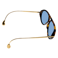 Lunettes de soleil ovales effet écaille de tortue avec verres bleus teintés, branches en métal doré, embouts en forme de larme, lunettes de mode, vente en gros et au détail