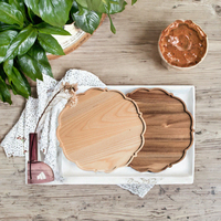 Plateau de service rond en bois festonné, plateau décoratif en bois pour boissons, aliments, table basse, bar, présentation, cadeau
