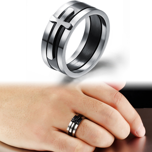 Venta al por mayor 8mm combinación desmontable tres en uno cristiano Jesús Cruz anillo de acero inoxidable joyería anillo de dedo para los hombres - Product Image 5