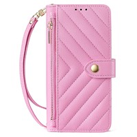 Étui portefeuille bandoulière pour iPhone 17 Pro avec fentes pour cartes et fermeture éclair, coque de téléphone en cuir avec dragonne pour iPhone 17