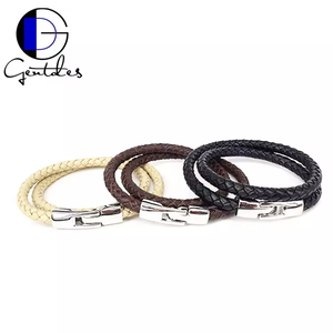 जेंटस गहने व्यक्तिगत स्टेनलेस स्टील ब्रेसलेट पुरुषों चमड़े के कंगन फैशन काले चमड़े के कंगन - Product Image 6