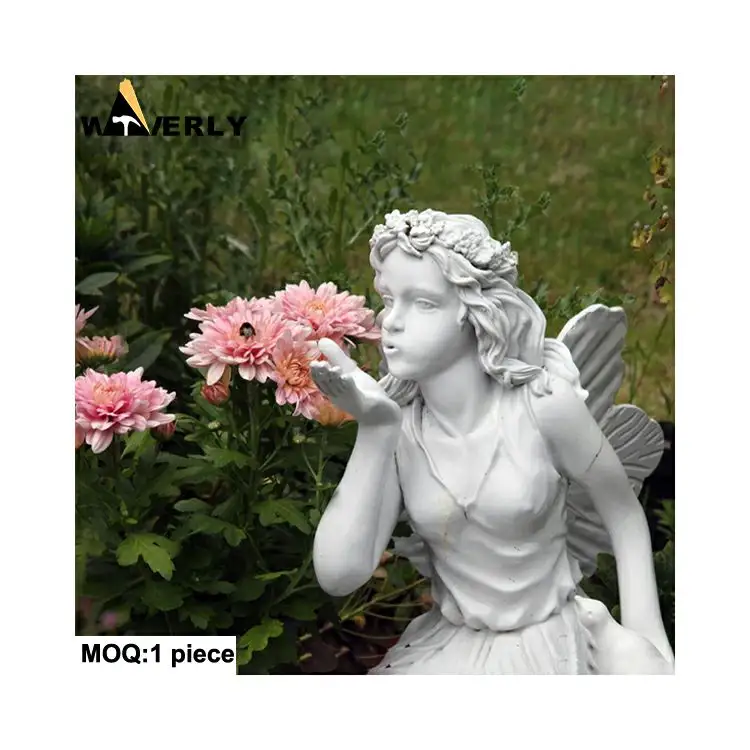 Waverly açık bahçe heykeli yaşam boyutu taş melek heykelleri beyaz mermer melek kanatları ile peri sanat heykeli heykel satılık