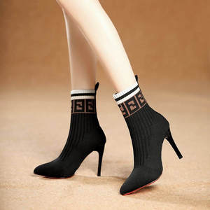 European Designer Black Color Knitting <strong>Bootie</strong> <strong>Shoes</strong> Featuring High Heels &amp; Comfortable Women Sock <strong>Shoes</strong> - Product Image 6