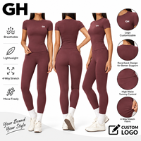 Nouvel ensemble de yoga GH 2 pièces pour femme : haut à manches courtes et leggings moulants push-up, vêtements de sport très extensibles