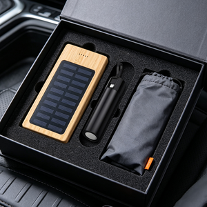 Ensemble de banques d'alimentation solaires en bois avec stylo et carnet, emballage de luxe en coffret cadeau, design exquis fait main - Product Image 5