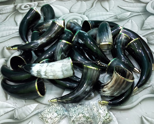 ดื่ม Handcrafted ขัดไวกิ้งฮอร์นดื่มทองเหลือง Trim และลูกบิดทองเหลือง - Product Image 4