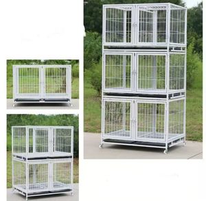 Ağır katlanabilir istiflenebilir üç katmanlı çift katmanlı Pet kafesleri taşıyıcılar evler tepsi tekerlekler ile büyük kulübesi köpek kafesi - Product Image 3