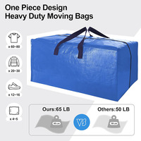 Sac de déménagement extra large et robuste avec poignées solides, fermetures éclair, poche transparente pour étiquettes et bretelles de sac à dos