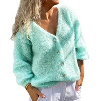 Cardigan en maille ouverte pour femme, coupe ample, col en V, boutonnage frontal, manches longues, tricot tendance pour le printemps et l'automne, vente en gros