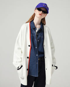 Più venduto <span class=keywords><strong>nero</strong></span> personalizzato rifinitura <span class=keywords><strong>oversize</strong></span> maglione cappotto Preppy stile maglione colore bianco <span class=keywords><strong>Cardigan</strong></span> per le donne - Product Image 2