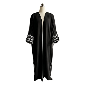 Luxury Black Open Front <b>Abaya</b> with Elegant Contrast Trim and Functional Pockets | Premium Modest Islamic Wear for <b>Women</b> - Product Image 1