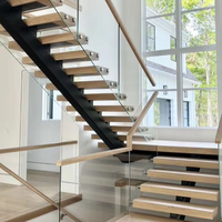 Modern Style Single Stringer Stahl Holz Treppen Dekorative Metall Langlebiges Glas geländer für Wohnung Verwenden Sie DIY gerade Treppe