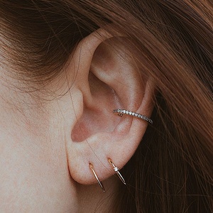 Pendientes de aro abiertos chapados en oro de Plata de Ley 925 de moda exquisita de alta calidad certificados por terceros - Product Image 3