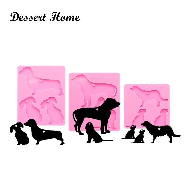 DY0166 Shiny Scottish/Boxer/Dottie Dachshund /Pitbull /Dachshund Dog Family Keychains Mold DIY Epoxy Resin Casting