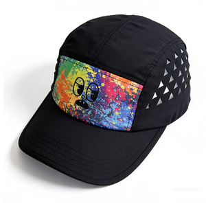 Unisex 5 Panel Camp Cap, Colorful Print Streetwear Hat, Breathable Laser Perforated Outdoor Running Cap for Camping Hiking - Product Image 6