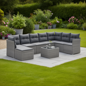 Ensemble de canapés de jardin modulaires en polyrotin gris, structure en acier, mobilier d'extérieur, 6 places, design contemporain - Product Image 2