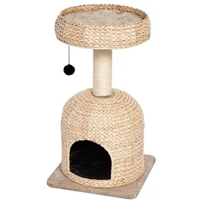 suppliers modern cheap beige rattan cat climbing frame cat tree tower sisal rope activity center cats playing house