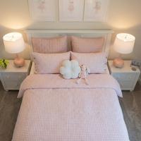 Ensemble de housse de couette en coton pur, motif à carreaux rose, housse de couette en coton lavé, literie anti-rides