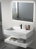 Ensemble de meuble-lavabo moderne haut de gamme en pierre frittée flottante avec double vasque et miroir, résistant à l'eau, pour salle de bain d'hôtel (garantie 5 ans)
