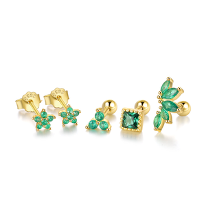 Aretes CANNER de Plata de Ley S925 con Circonita Verde 5A, Juego de Aretes Combinables Multi-Estilo, Piedra Esmeralda, Chapados en Oro de 18k - Product Image 5